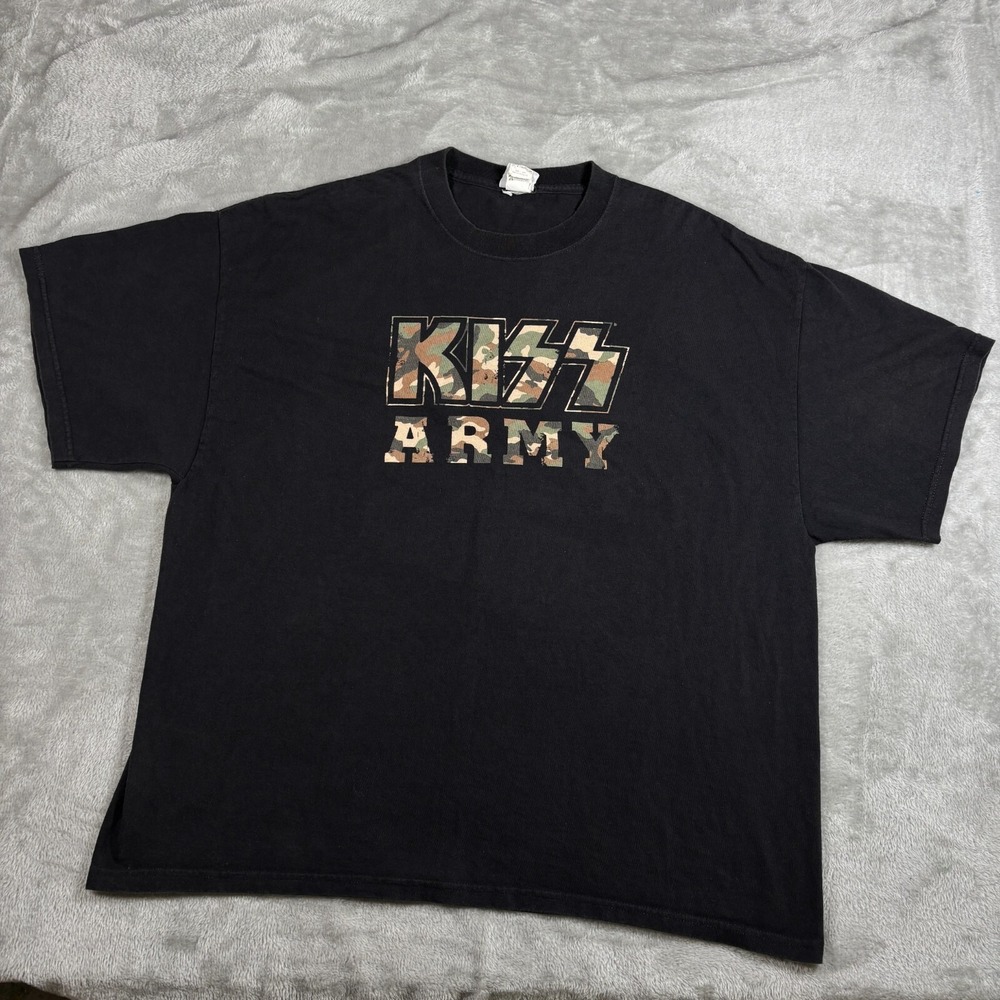 Vintage Kiss Army‎ Shirt XXL Black Camo Band Tour Y2k 2006 Merch Rock N Roll